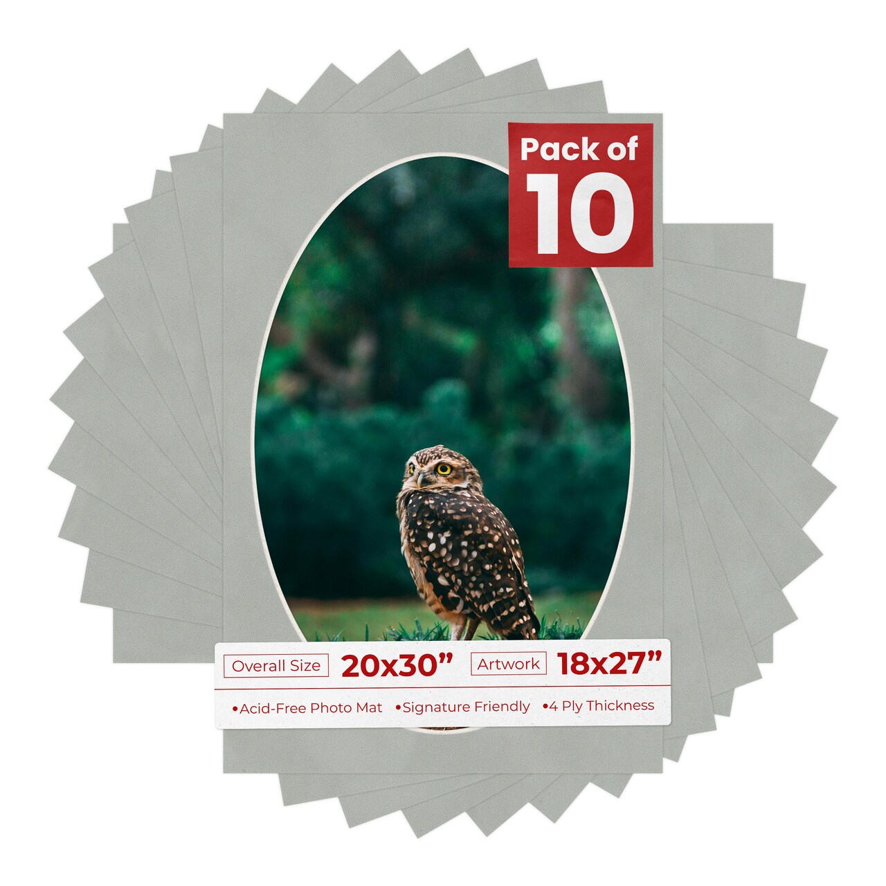 Light Grey Suede Mat Board for 20x30 Frames - Oval Opening for 18x27 Photos